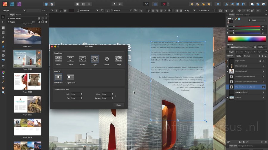 affinity publisher cursus training layout voorbeeld